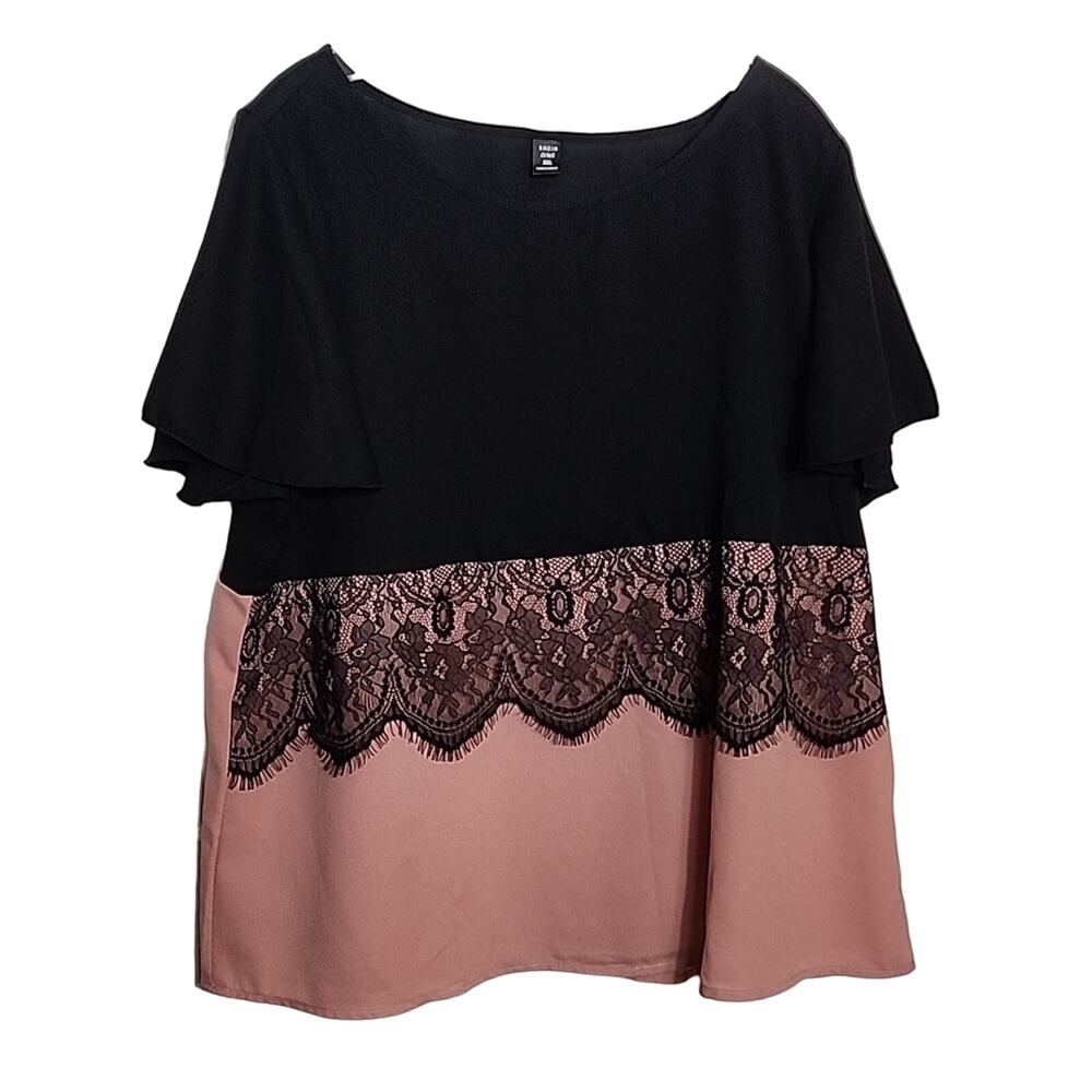 SHEIN Curve 3X Colorblock Blouse with Lace Overlay